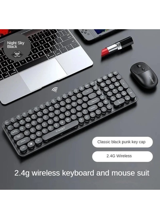 T-WOLF TF350 Wireless Keyboard and Mouse Set for Girls Colorful Cross border Keyboard and Mouse ( BLACK ) - Image 1